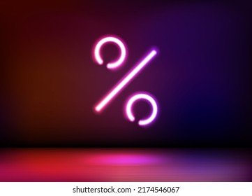 Neon glowing percent icon. 3d vector illustration




