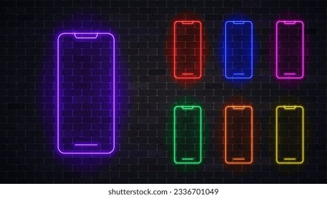 Neon glowing phone icon. Vector illustration