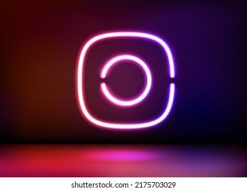 Neon glowing photo camera icon. 3d vector illustration




