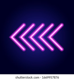 Neon glowing pink arrow pointer luminescence lines on classic blue dark background. Vector illustration.