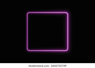 Neon glowing pink purple square frame with gradient border and 3D design