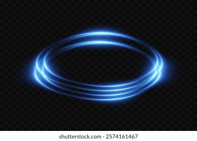 Neon glowing portal of light. Circle light effect. On a transparent background.