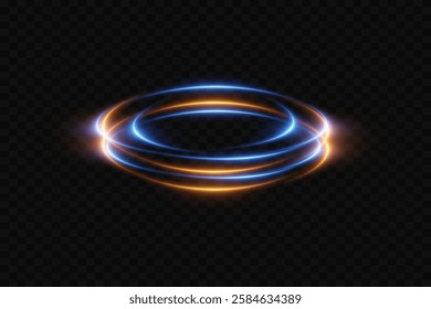 Neon glowing portal of light. Circle light effect. On a transparent background.