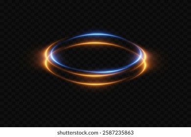 Neon glowing portal of light. Circle light effect. On a transparent background.