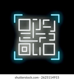 Neon glowing qr code being scanned with blue laser beams