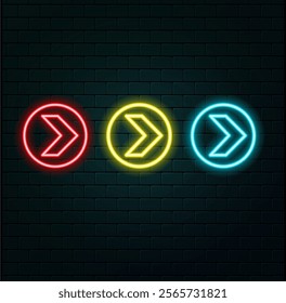 Neon glowing right arrows. 4K silhouette arrows in isolated on black background. Direction banner. arrow pointer silhouette. neon right abstract directional icon..