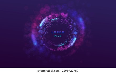 Neon glowing ring design. Modern 
round light technology and science vector. Flare frame futuristic shine background.