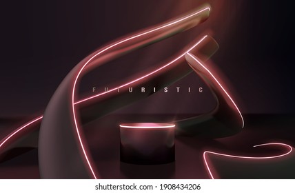 Neon glowing Sci fi futuristic style platform or podium for product presentation template vector. futuristic fluid dynamic abstract shape illustration