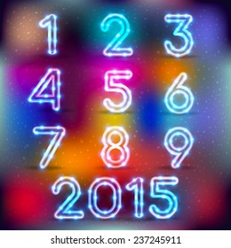Neon glowing set of numbers on color backgrounds. Vector graphics ideal for decoration on any background. New Year's holidays and the other for your design!