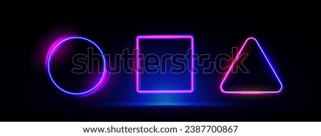 Neon glowing shapes circle, square, triangle. Popular game symbols. Wide gaming background.   

 