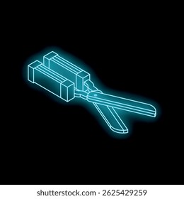 Neon glowing sign of open vintage barbershop scissors with black background
