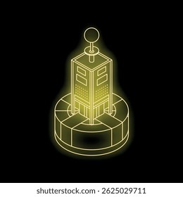 Neon glowing smart city infrastructure with antenna on top representing the concept of digital city