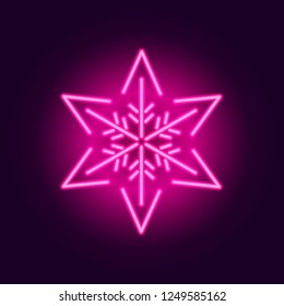Neon glowing snowflake icon on gradient dark purple background. Vector 10 EPS illustration