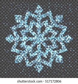 Neon glowing snowflake on a transparent  cell background