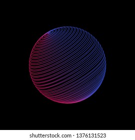 Neon glowing sphere on dark background. Retrowave/ synthwave style illustration.