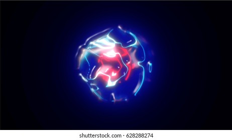 Neon glowing sphere, with a red core inside. - vector technology background