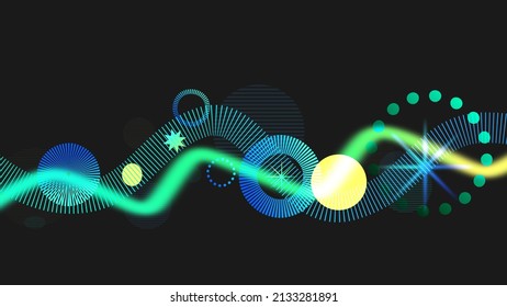 Neon glowing Stripe Light with Circle and Star blinking, in black background
