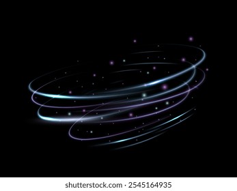 Neon Glowing swirl PNG of bright Light lines effect. Vector Abstract light Circle. 3D Multicolor Spectrum. Bright rays of neon light and colorful glowing lines moving speed through the dark.