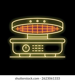Símbolo luminoso de néon de um forno elétrico com um elemento de aquecimento