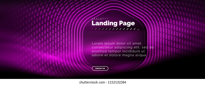 Neon glowing techno hexagon shape lines, hi-tech futuristic abstract background, landing page template. Vector illustration