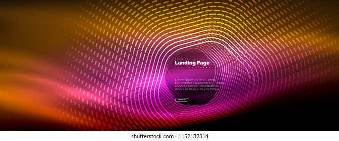 Neon leuchtende Techno-Hexagon-Formlinien, High-Tech-futuristischer abstrakter Hintergrund, Landing Page Template. Vektorgrafik