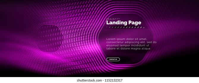 Neon glowing techno hexagon shape lines, hi-tech futuristic abstract background, landing page template. Vector illustration