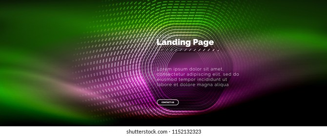Neon glowing techno hexagon shape lines, hi-tech futuristic abstract background, landing page template. Vector illustration