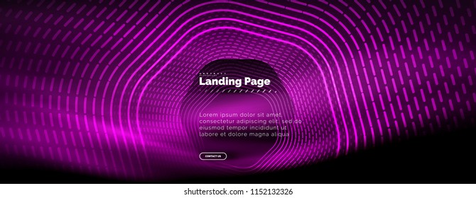 Neon glowing techno hexagon shape lines, hi-tech futuristic abstract background, landing page template. Vector illustration