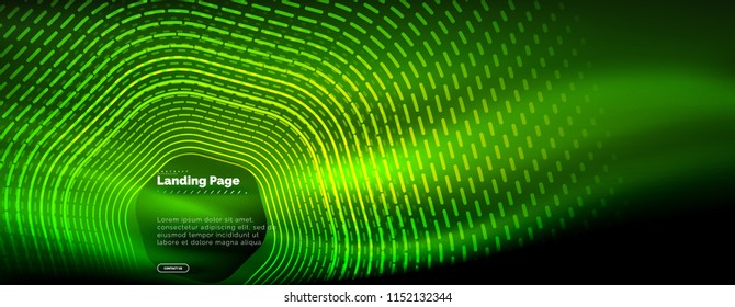Neon glowing techno hexagon shape lines, hi-tech futuristic abstract background, landing page template. Vector illustration
