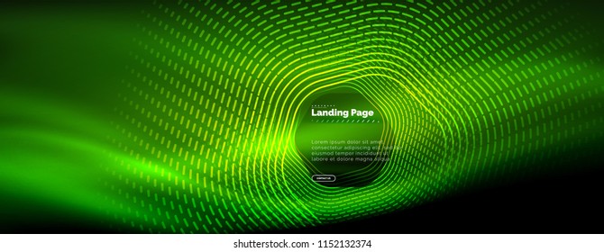 Líneas de forma hexágono tecno brillante neón, fondo abstracto futurista de alta tecnología, plantilla de página de aterrizaje. Ilustración del vector