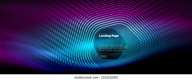 Neon glowing techno hexagon shape lines, hi-tech futuristic abstract background, landing page template. Vector illustration