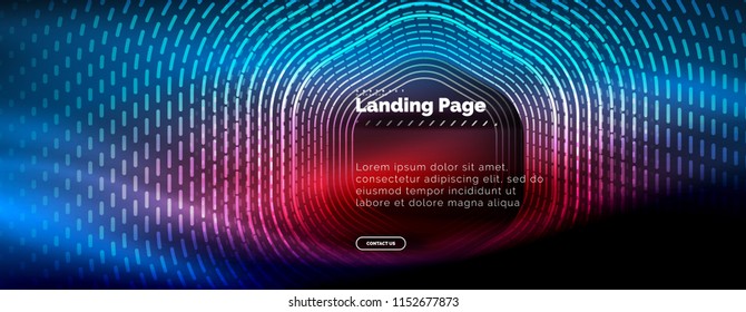 Neon glowing techno hexagon shape lines, hi-tech futuristic abstract background, landing page template. Vector illustration