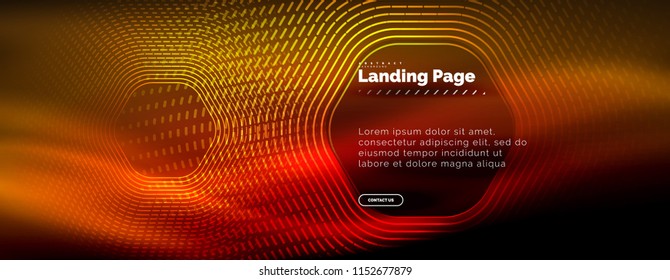Líneas de forma hexágono tecno brillante neón, fondo abstracto futurista de alta tecnología, plantilla de página de aterrizaje. Ilustración del vector