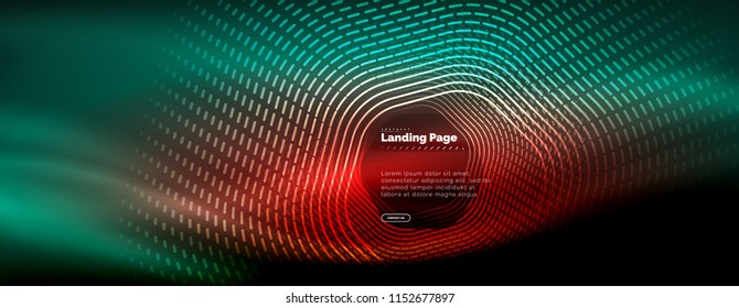 Neon glowing techno hexagon shape lines, hi-tech futuristic abstract background, landing page template. Vector illustration