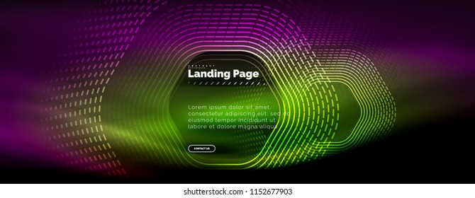 Neon leuchtende Techno-Hexagon-Formlinien, High-Tech-futuristischer abstrakter Hintergrund, Landing Page Template. Vektorgrafik