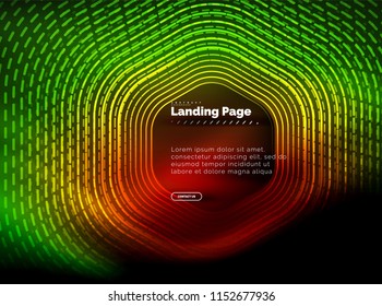 Neon leuchtende Techno-Hexagon-Formlinien, High-Tech-futuristischer abstrakter Hintergrund, Landing Page Template. Vektorgrafik