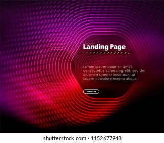 Neon glowing techno hexagon shape lines, hi-tech futuristic abstract background, landing page template. Vector illustration