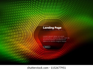 Neon glowing techno hexagon shape lines, hi-tech futuristic abstract background, landing page template. Vector illustration