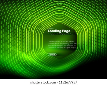 Neon glowing techno hexagon shape lines, hi-tech futuristic abstract background, landing page template. Vector illustration