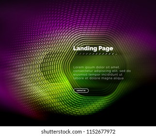 Neon glowing techno hexagon shape lines, hi-tech futuristic abstract background, landing page template. Vector illustration