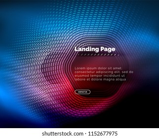 Neon leuchtende Techno-Hexagon-Formlinien, High-Tech-futuristischer abstrakter Hintergrund, Landing Page Template. Vektorgrafik