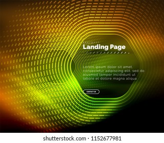 Neon glowing techno hexagon shape lines, hi-tech futuristic abstract background, landing page template. Vector illustration