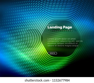 Neon glowing techno hexagon shape lines, hi-tech futuristic abstract background, landing page template. Vector illustration
