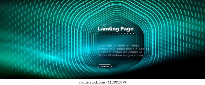 Neon glowing techno hexagon shape lines, hi-tech futuristic abstract background, landing page template. Vector illustration