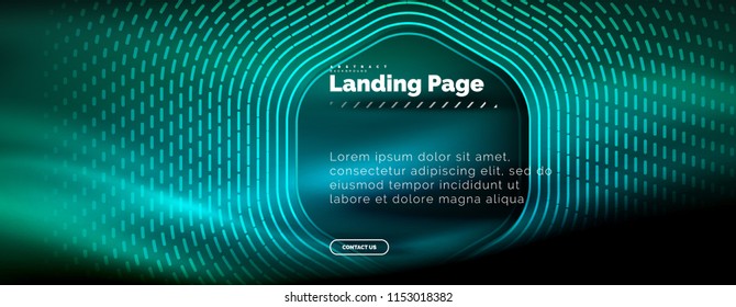 Neon glowing techno hexagon shape lines, hi-tech futuristic abstract background, landing page template. Vector illustration