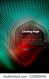 Neon glowing techno hexagon shape lines, hi-tech futuristic abstract background, landing page template. Vector illustration