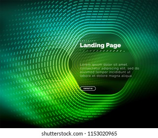 Neon leuchtende Techno-Hexagon-Formlinien, High-Tech-futuristischer abstrakter Hintergrund, Landing Page Template. Vektorgrafik