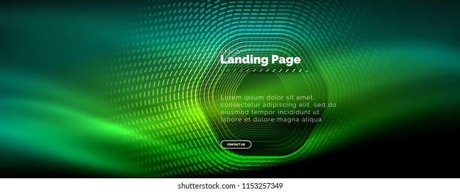 Neon glowing techno hexagon shape lines, hi-tech futuristic abstract background, landing page template. Vector illustration