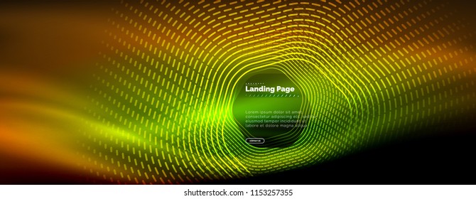 Neon glowing techno hexagon shape lines, hi-tech futuristic abstract background, landing page template. Vector illustration
