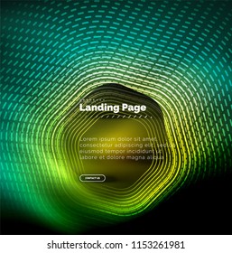 Neon glowing techno hexagon shape lines, hi-tech futuristic abstract background, landing page template. Vector illustration